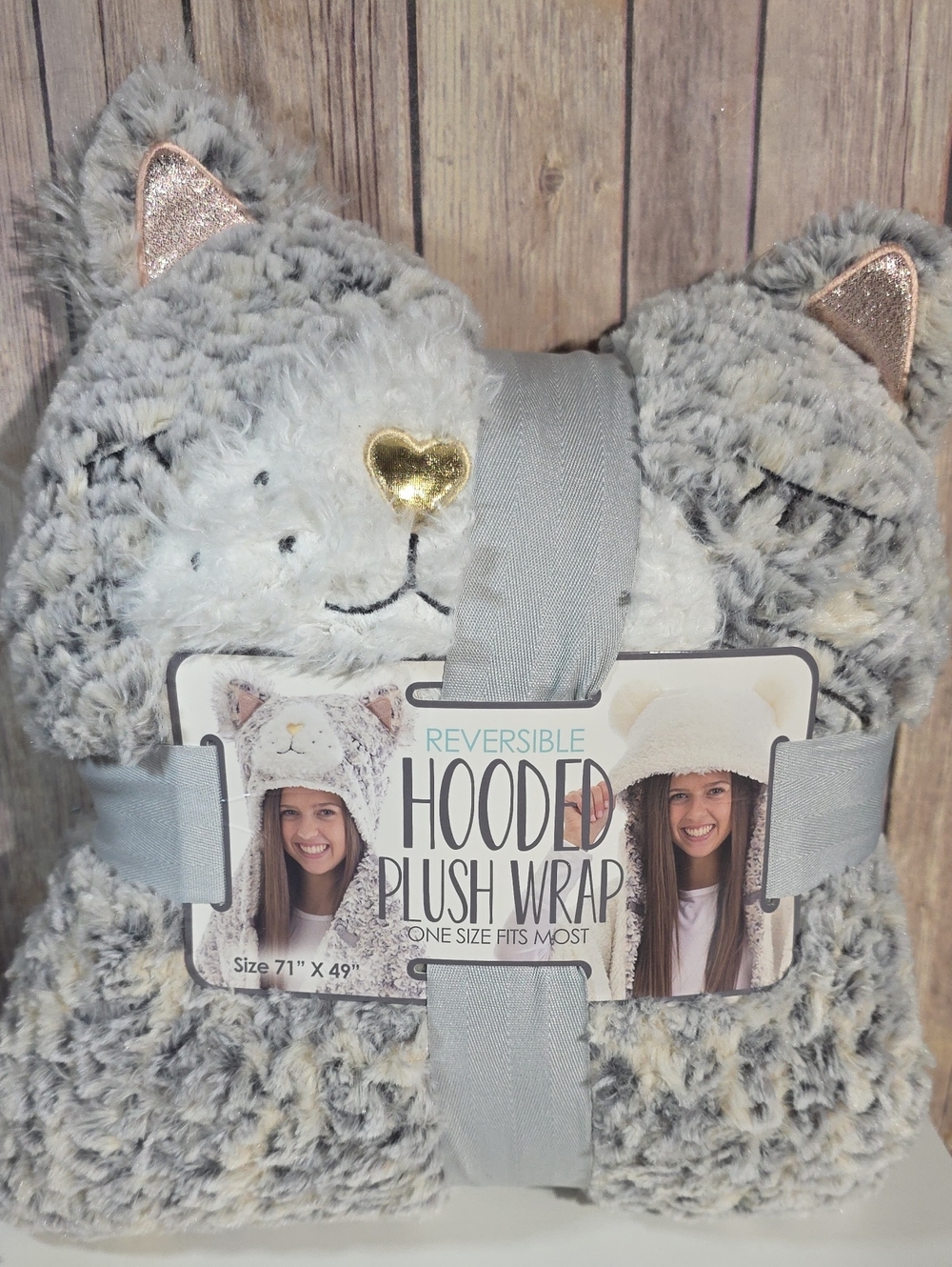 Cat Reversible Hooded Plush Wrap